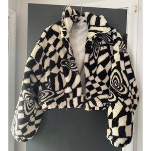 Urban Outfitters Olivia Black White Butterfly Groovy Sherpa Jacket